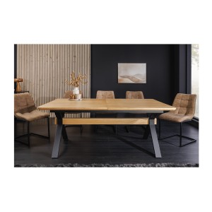 Table de salle à manger RADIAM – MDF plaqué chêne et métal – 180-300 cm – Extensible