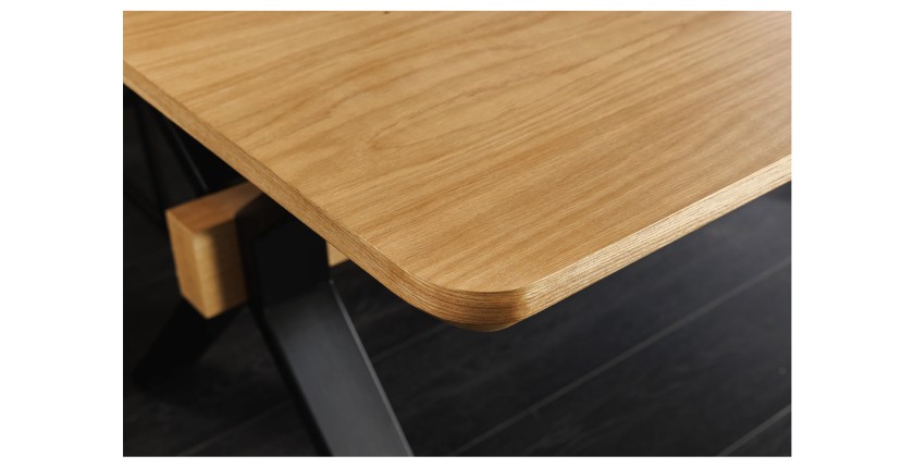 Table de salle à manger RADIAM – MDF plaqué chêne et métal – 180-300 cm – Extensible