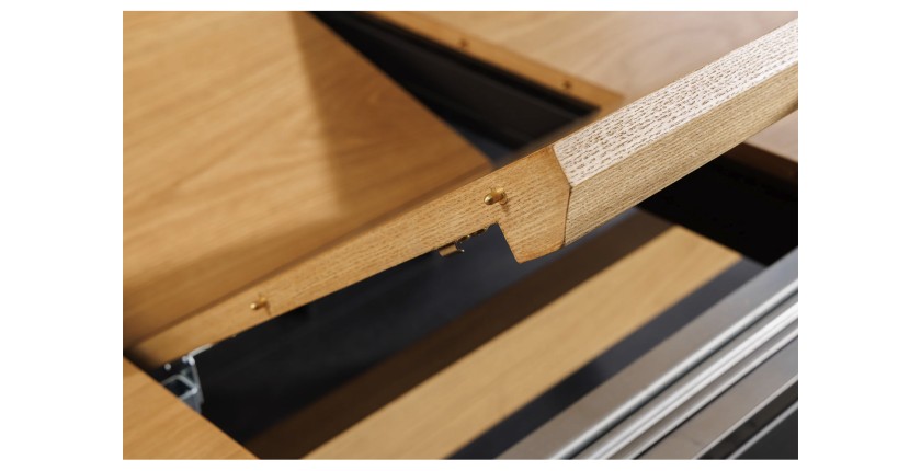 Table de salle à manger RADIAM – MDF plaqué chêne et métal – 180-300 cm – Extensible
