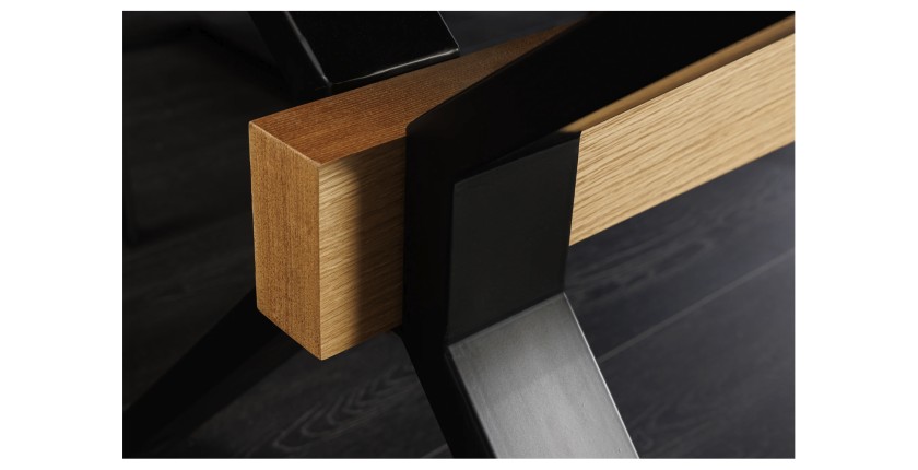 Table de salle à manger RADIAM – MDF plaqué chêne et métal – 180-300 cm – Extensible