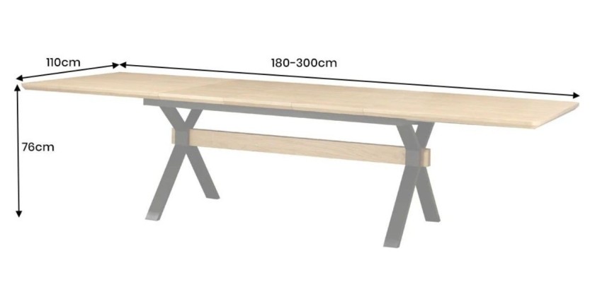 Table de salle à manger RADIAM – MDF plaqué chêne et métal – 180-300 cm – Extensible