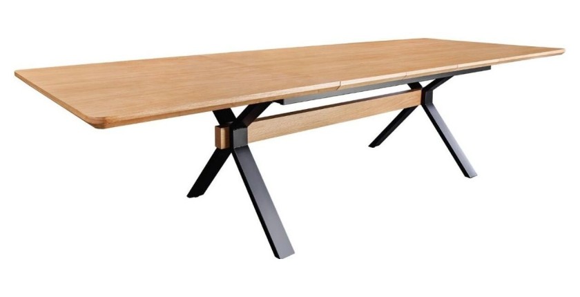 Table de salle à manger RADIAM – MDF plaqué chêne et métal – 180-300 cm – Extensible