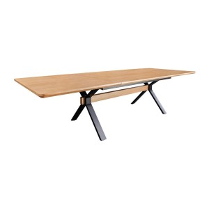 Table de salle à manger RADIAM – MDF plaqué chêne et métal – 180-300 cm – Extensible