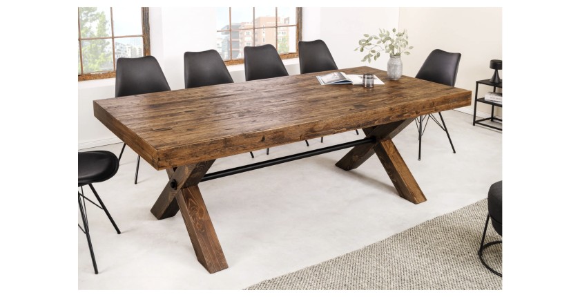 Table de salle à manger DIVANI – Bois massif et métal – 210 cm – Style rustique