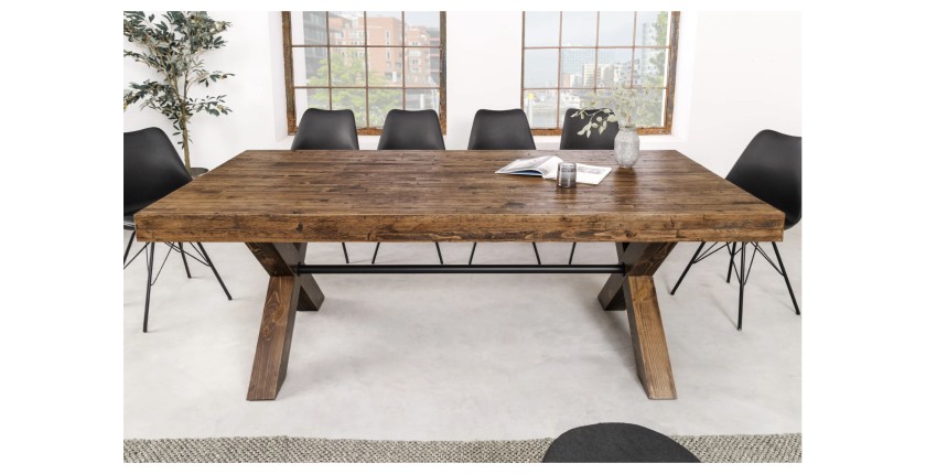 Table de salle à manger DIVANI – Bois massif et métal – 210 cm – Style rustique