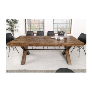 Table de salle à manger DIVANI – Bois massif et métal – 210 cm – Style rustique