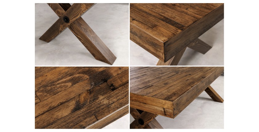 Table de salle à manger DIVANI – Bois massif et métal – 210 cm – Style rustique