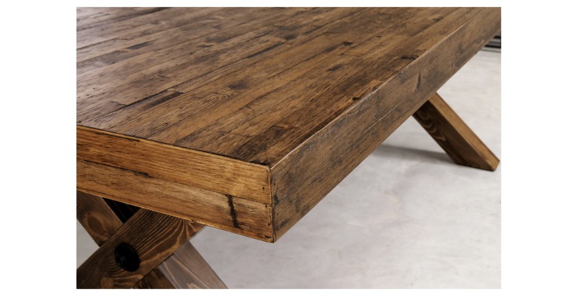 Table de salle à manger DIVANI – Bois massif et métal – 210 cm – Style rustique