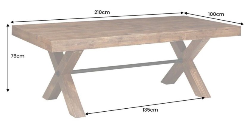 Table de salle à manger DIVANI – Bois massif et métal – 210 cm – Style rustique