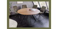Table de salle à manger SOREN – Bois aspect chêne et métal – 120 cm – Ronde – Style industriel
