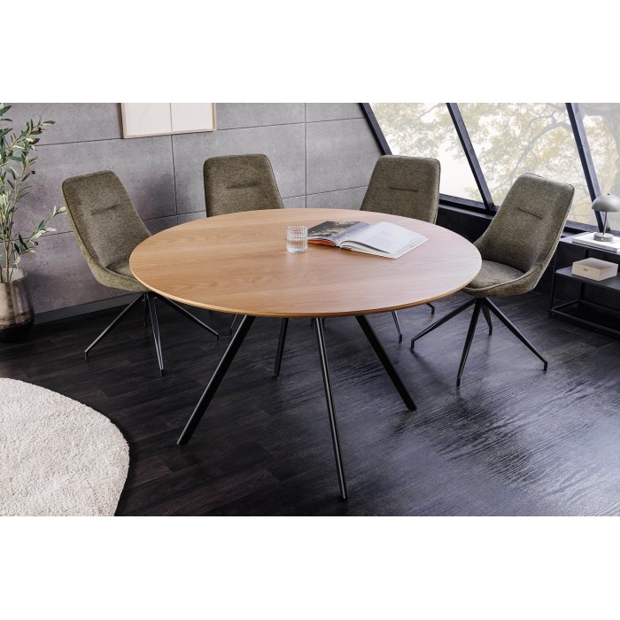 Esstisch SOREN – Eichenholzoptik und Metall – 120 cm – Rund – Industriestil