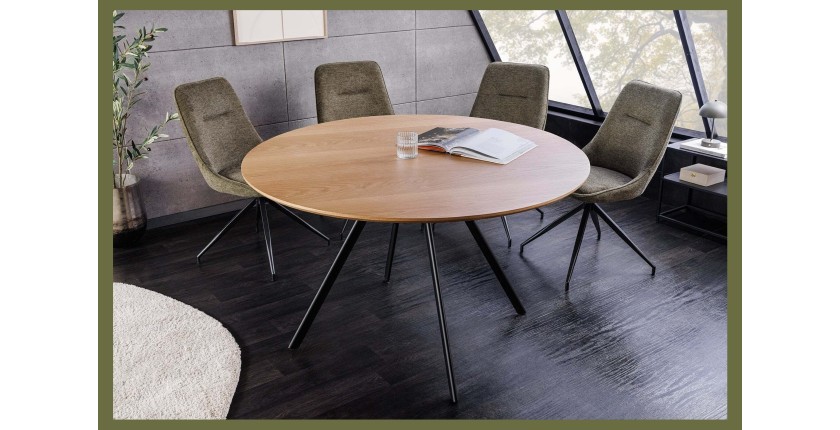 Table de salle à manger SOREN – Bois aspect chêne et métal – 120 cm – Ronde – Style industriel