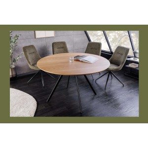 Table de salle à manger SOREN – Bois aspect chêne et métal – 120 cm – Ronde – Style industriel