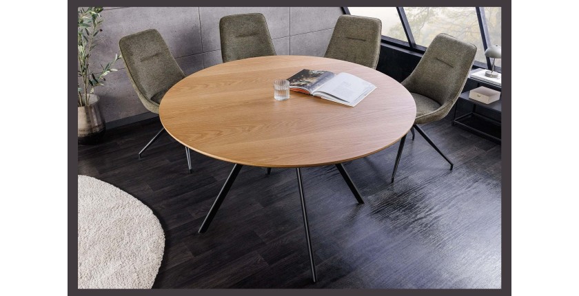 Table de salle à manger SOREN – Bois aspect chêne et métal – 120 cm – Ronde – Style industriel