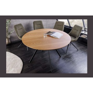 Table de salle à manger SOREN – Bois aspect chêne et métal – 120 cm – Ronde – Style industriel