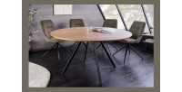 Table de salle à manger SOREN – Bois aspect chêne et métal – 120 cm – Ronde – Style industriel