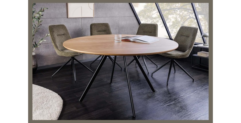 Table de salle à manger SOREN – Bois aspect chêne et métal – 120 cm – Ronde – Style industriel