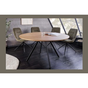 Table de salle à manger SOREN – Bois aspect chêne et métal – 120 cm – Ronde – Style industriel
