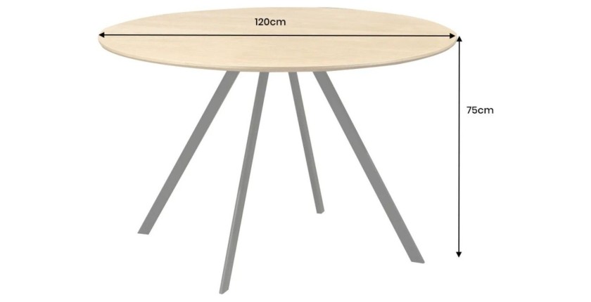 Table de salle à manger SOREN – Bois aspect chêne et métal – 120 cm – Ronde – Style industriel