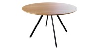 Table de salle à manger SOREN – Bois aspect chêne et métal – 120 cm – Ronde – Style industriel
