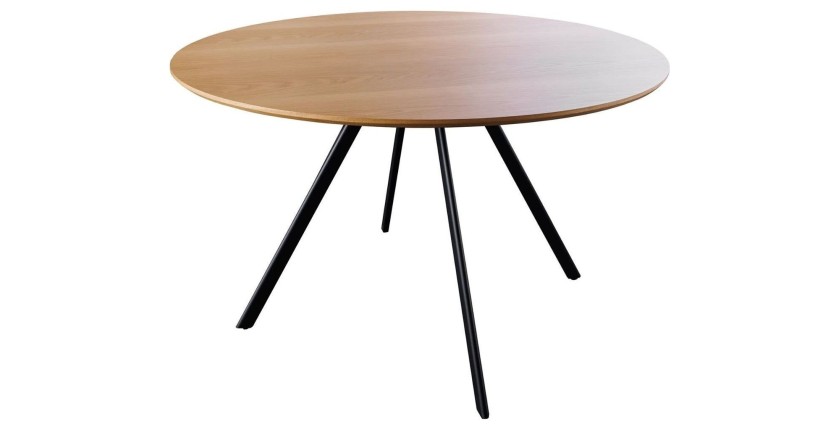 Table de salle à manger SOREN – Bois aspect chêne et métal – 120 cm – Ronde – Style industriel