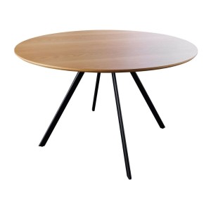 Table de salle à manger SOREN – Bois aspect chêne et métal – 120 cm – Ronde – Style industriel
