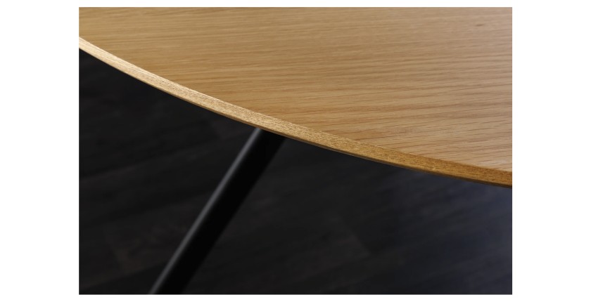 Table de salle à manger SOREN – Bois aspect chêne et métal – 120 cm – Ronde – Style industriel