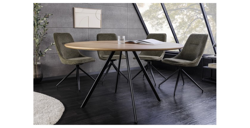Table de salle à manger SOREN – Bois aspect chêne et métal – 120 cm – Ronde – Style industriel