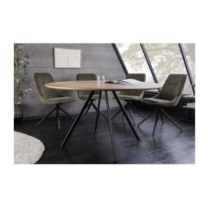 Table de salle à manger SOREN – Bois aspect chêne et métal – 120 cm – Ronde – Style industriel