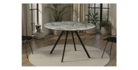Table de salle à manger SOREN – Aspect pierre et métal – 120 cm – Ronde – Style moderne