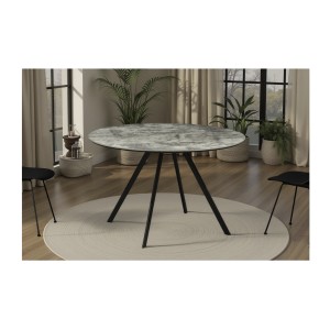 Table de salle à manger SOREN – Aspect pierre et métal – 120 cm – Ronde – Style moderne