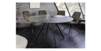 Table de salle à manger SOREN – Aspect pierre et métal – 120 cm – Ronde – Style moderne