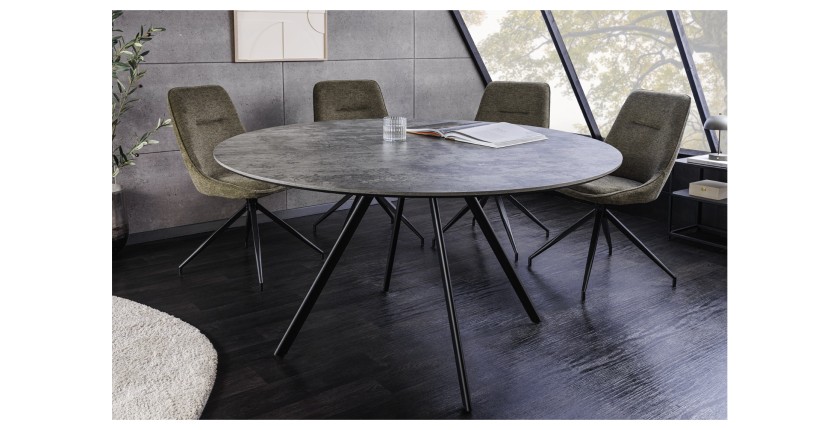 Table de salle à manger SOREN – Aspect pierre et métal – 120 cm – Ronde – Style moderne