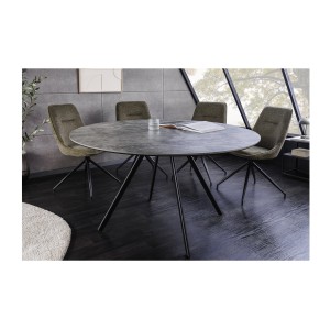 Table de salle à manger SOREN – Aspect pierre et métal – 120 cm – Ronde – Style moderne