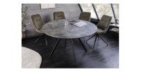 Table de salle à manger SOREN – Aspect pierre et métal – 120 cm – Ronde – Style moderne
