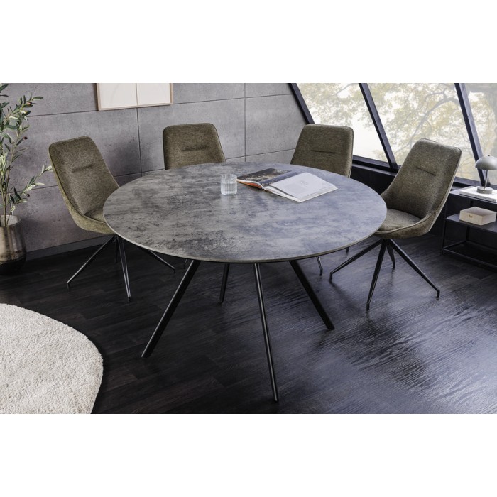 Tavolo da pranzo SOREN – Aspetto pietra e metallo – 120 cm – Rotondo – Stile moderno