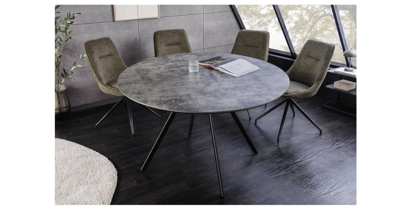 Table de salle à manger SOREN – Aspect pierre et métal – 120 cm – Ronde – Style moderne