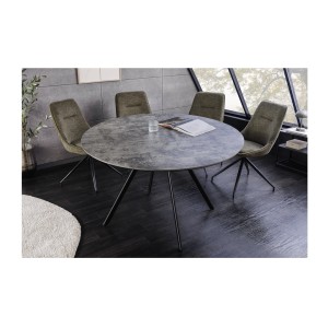 Table de salle à manger SOREN – Aspect pierre et métal – 120 cm – Ronde – Style moderne