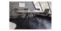 Table de salle à manger SOREN – Aspect pierre et métal – 120 cm – Ronde – Style moderne