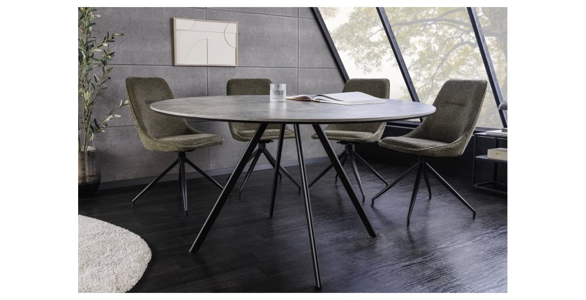 Table de salle à manger SOREN – Aspect pierre et métal – 120 cm – Ronde – Style moderne