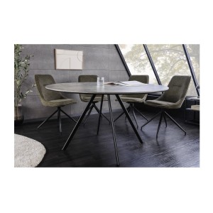 Table de salle à manger SOREN – Aspect pierre et métal – 120 cm – Ronde – Style moderne