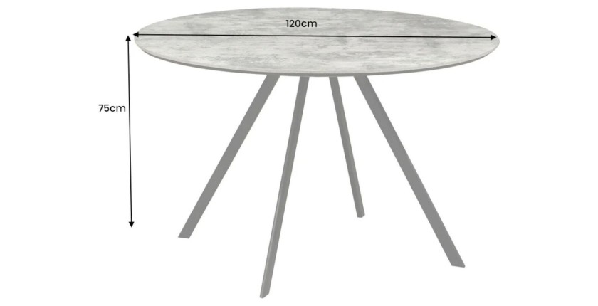Table de salle à manger SOREN – Aspect pierre et métal – 120 cm – Ronde – Style moderne