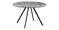 Table de salle à manger SOREN – Aspect pierre et métal – 120 cm – Ronde – Style moderne