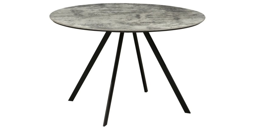Table de salle à manger SOREN – Aspect pierre et métal – 120 cm – Ronde – Style moderne