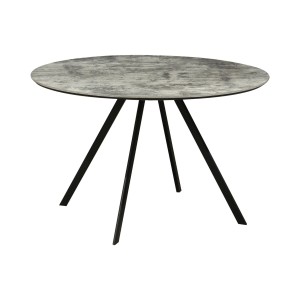 Table de salle à manger SOREN – Aspect pierre et métal – 120 cm – Ronde – Style moderne