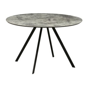 Table de salle à manger SOREN – Aspect pierre et métal – 120 cm – Ronde – Style moderne