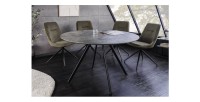 Table de salle à manger SOREN – Aspect pierre et métal – 100 cm – Ronde – Style moderne