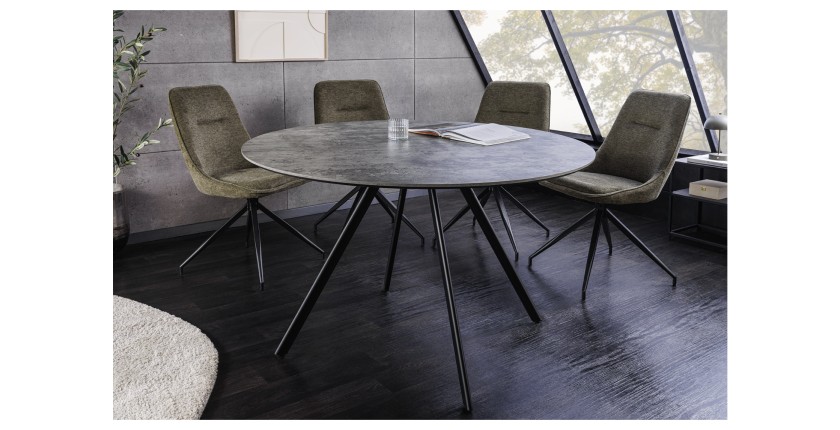 Table de salle à manger SOREN – Aspect pierre et métal – 100 cm – Ronde – Style moderne