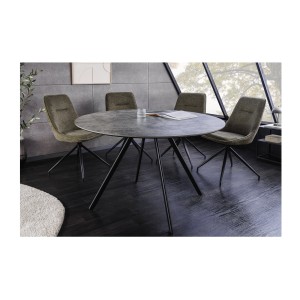 Table de salle à manger SOREN – Aspect pierre et métal – 100 cm – Ronde – Style moderne