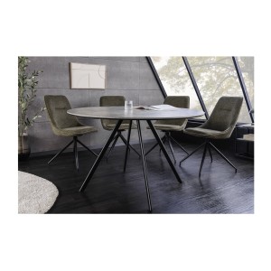 Table de salle à manger SOREN – Aspect pierre et métal – 100 cm – Ronde – Style moderne